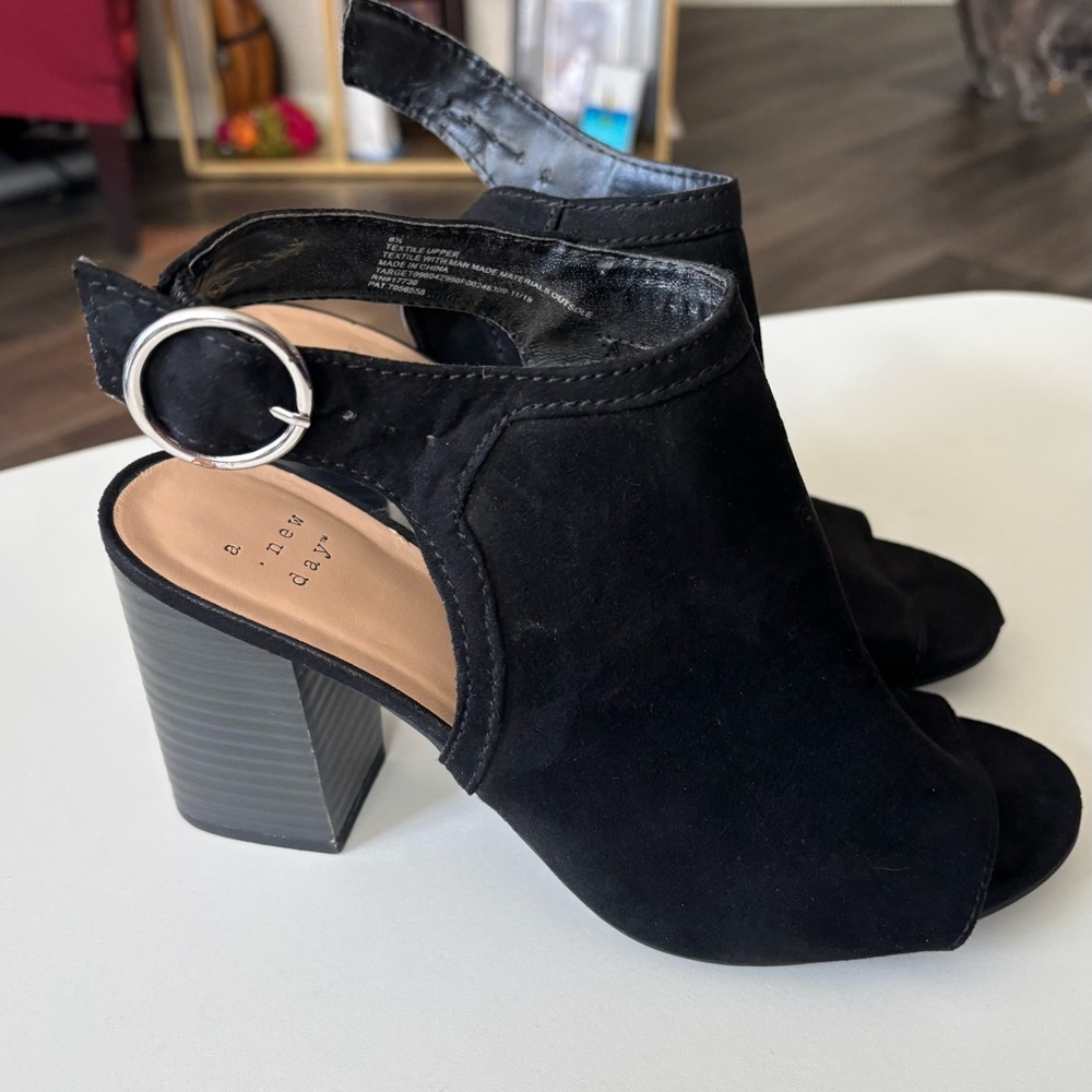Black Suede Block-Heeled Sandals